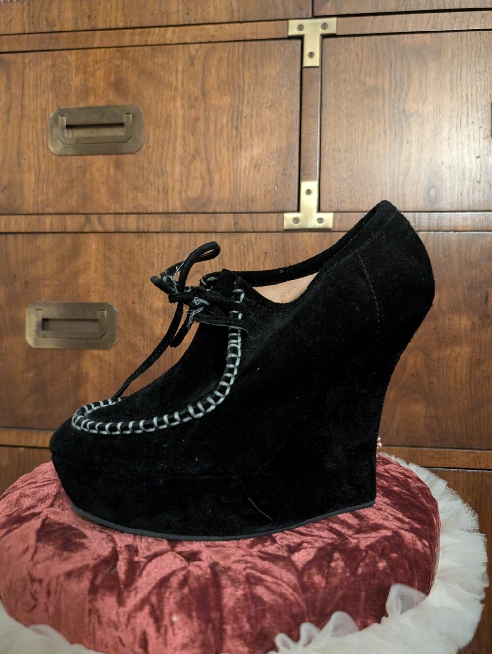 L.A.M.B. Wedge Suade Black Unique Platforms